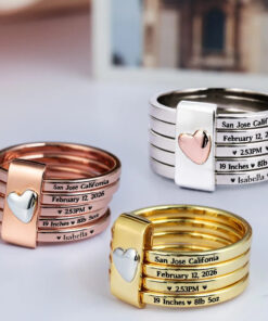 Alternative view of Baby Newborn Information - Personalized Heart Stacking Rings