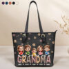 Grandma Grandkid Cartoon - Personalized Leather Tote Bag