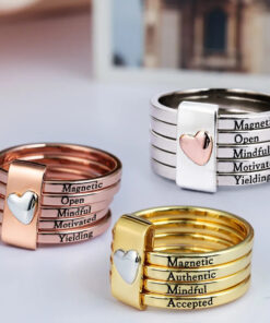 Alternative view of Positive Affirmations For Self Reminder - Personalized Heart Stacking Rings
